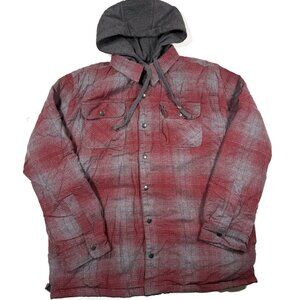 Berkley Jensen Flannel Quilted Lined Shirt Jacket Hoodie Mens XL Red Shacket Zip